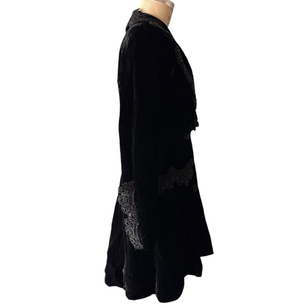 Vintage 1993 Anna Sui Black Velvet Beaded Edwardian Frock Coat - Picture 10 of 14
